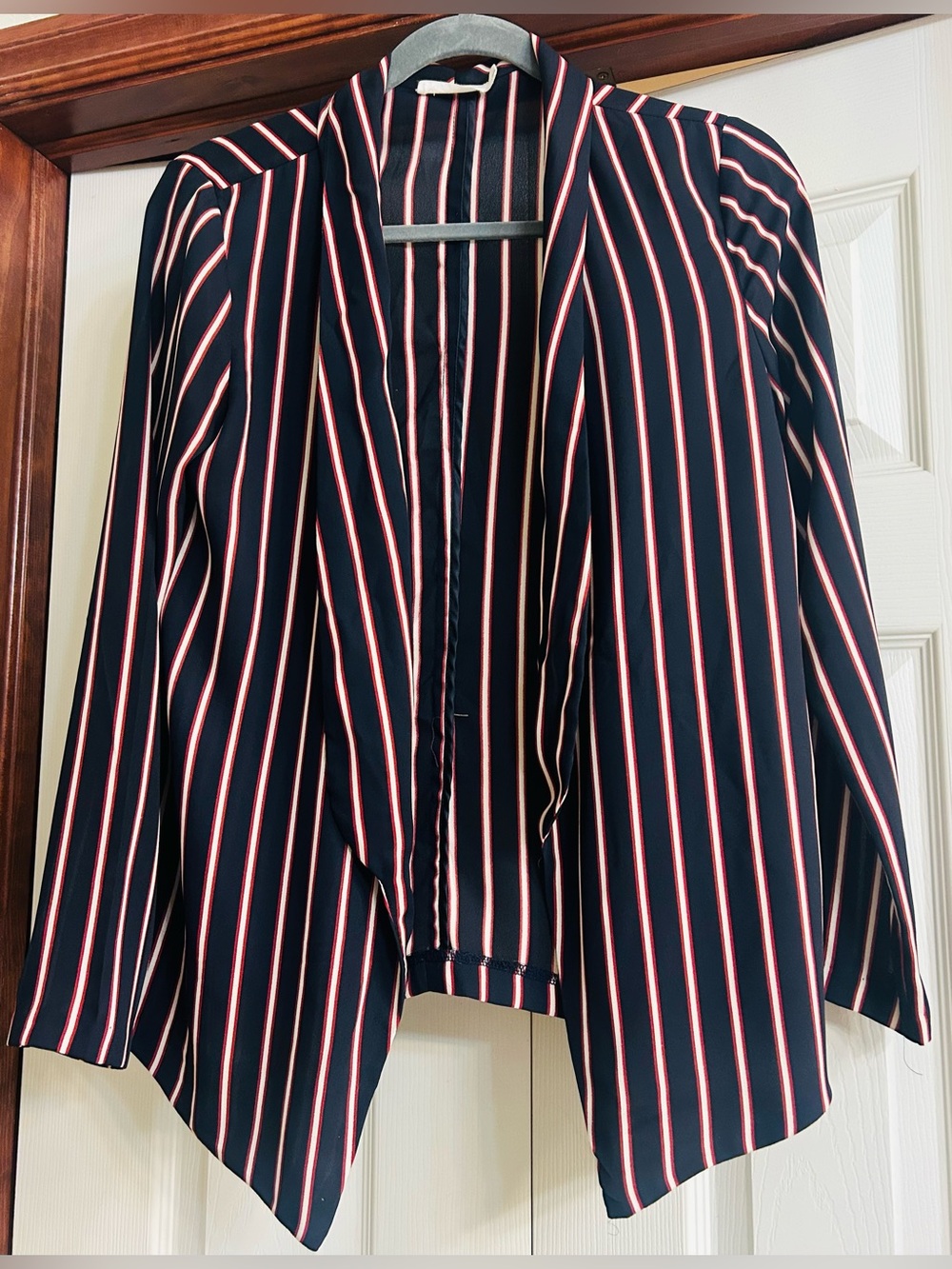 Lush Navy Blazer with Pink and White Pinstripes